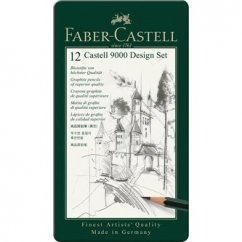 FABER-CASTELL grafitové tužky CASTELL 9000, 12ks Design v kovové krabičce