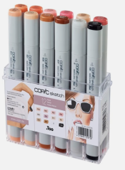 Lihové fixy COPIC Sketch oboustranné Brush & Chisel 12ks, pleťové tóny