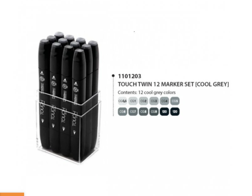 Designérský fix TOUCH-TWIN Marker - sada 12 Cool Grey Colors